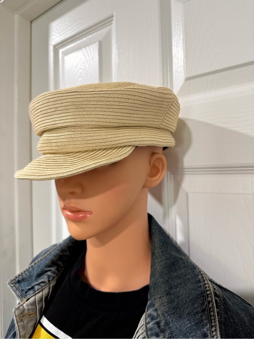 Women's Cream Straw Paper Boy Cap - Casual Neutral Hat